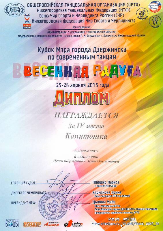 Детское объединение танца и дефиле "Капитошка" - дипломанты 1 степени конкурса по современным танцам на Кубок Мэра города Дзержинска (25-26 апреля 2015 года)